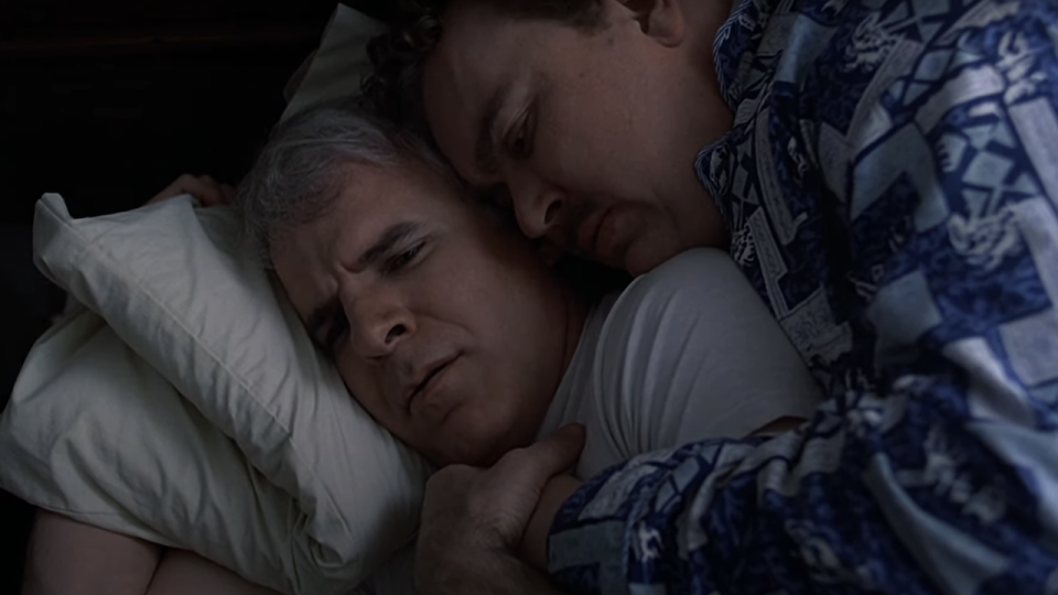 <p> A fall movie, that many of us often rewatch during Thanksgiving time, is <em>Planes, Trains & Automobiles</em>, which paired Steve Martin and John Candy as two strangers trying to get home to Chicago in time for Thanksgiving Day dinner. When Martin’s Neal and Candy’s Del end up having to share a bed at a motel one night, they wake up in each other’s arms cuddling. When they realize they’ve gotten a little <em>too</em> comfortable by each other’s sides, they quickly perk up in disgust at their intimate moment. </p>