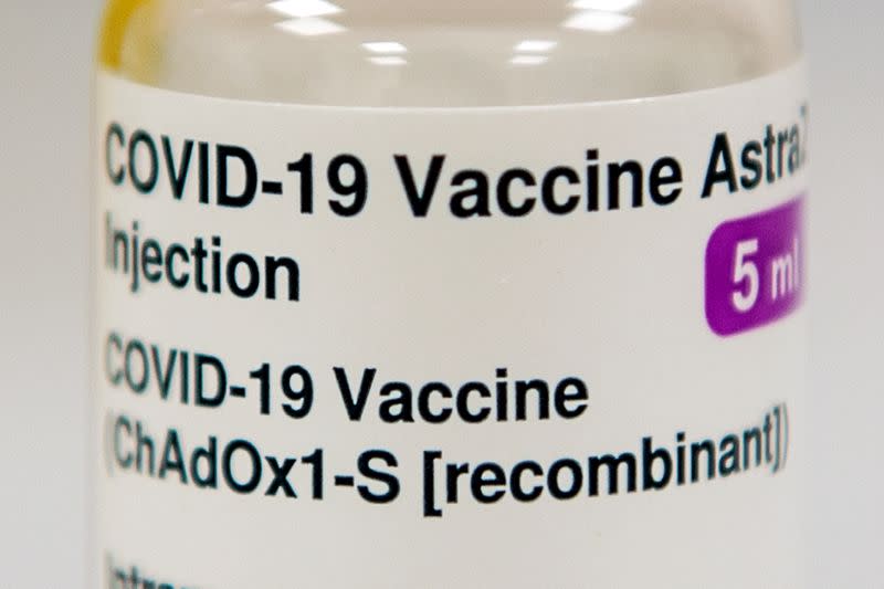 FILE PHOTO: A vial of the Oxford University/AstraZeneca COVID-19 vaccine is seen at the Lochee Health Centre in Dundee