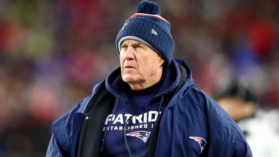 Head coach Bill Belichick of the New England Patriots looks on during the second half against the Kansas City Chiefs in the game at Gillette Stadium on Dec. 8, 2019, in Foxborough, Massachusetts.