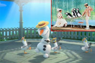 Olaf’s dance with four seagulls during ‘In The Summer’ pays homage to Bert’s penguin dance in ‘Mary Poppins’. Olaf even hums part of ‘Jolly Holiday’.