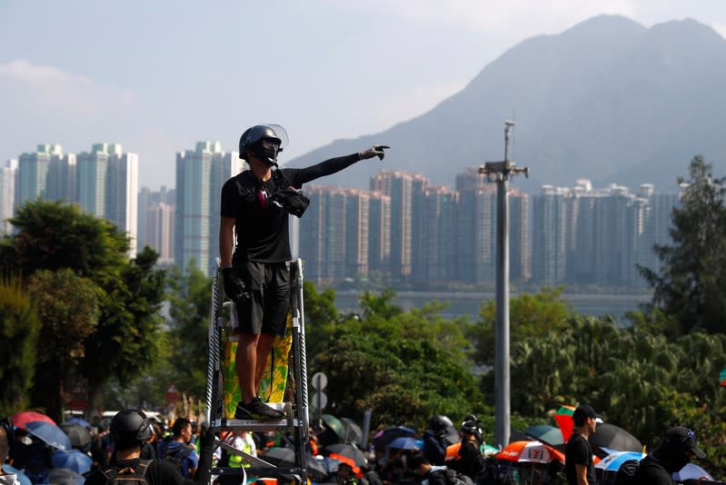 Anti-government protesters gather at the Chinese University of Hong Kong campus in Hong Kong