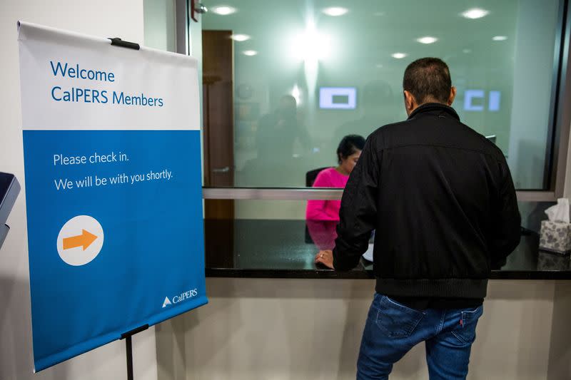 A retired state employee seeks retirement advice at CalPERS headquarters in Sacramento, California