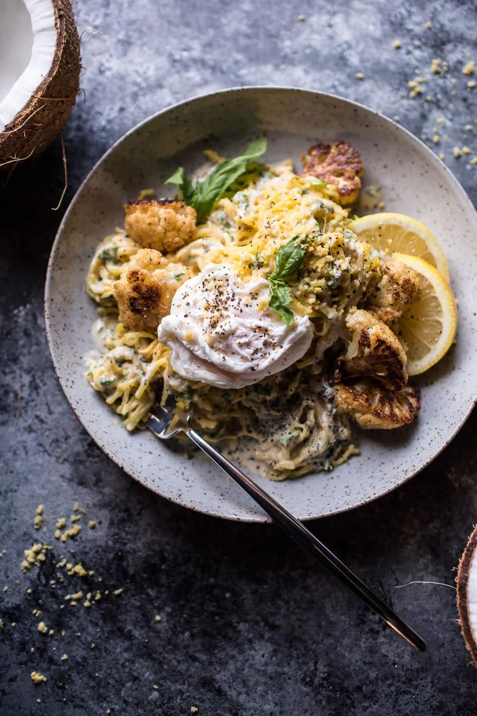 Creamy Coconut Cashew Spaghetti Squash “Alfredo” with Roasted Cauliflower