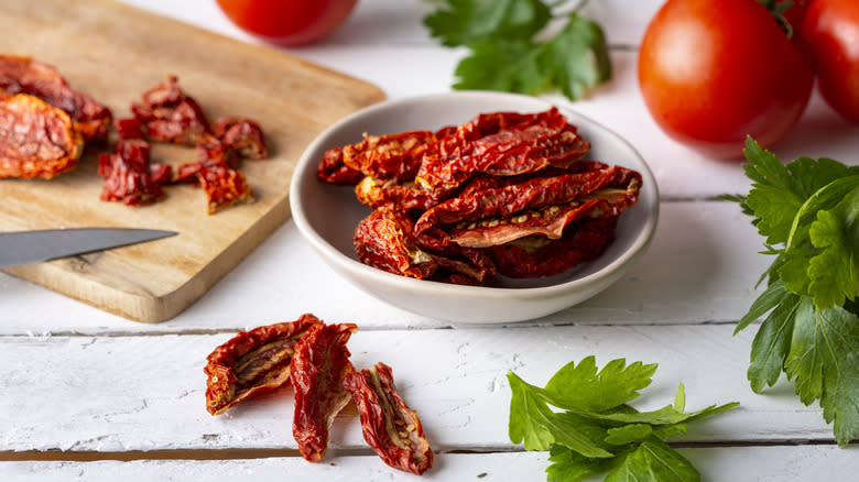 sun-dried tomatoes in white bowl