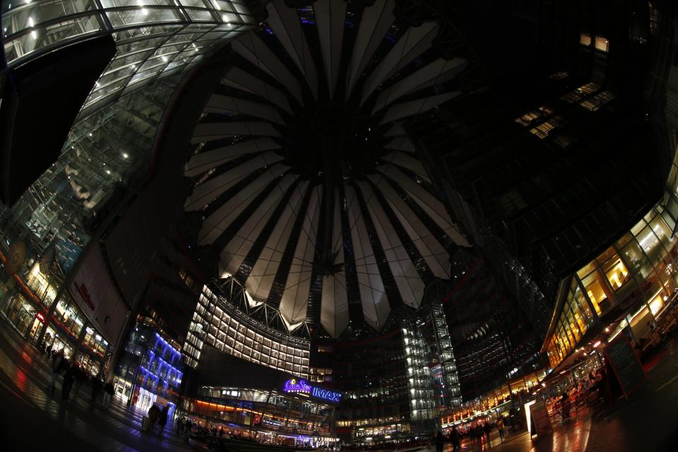 Sony Center at the Potsdamer Square is pictured during the Earth Hour in Berlin