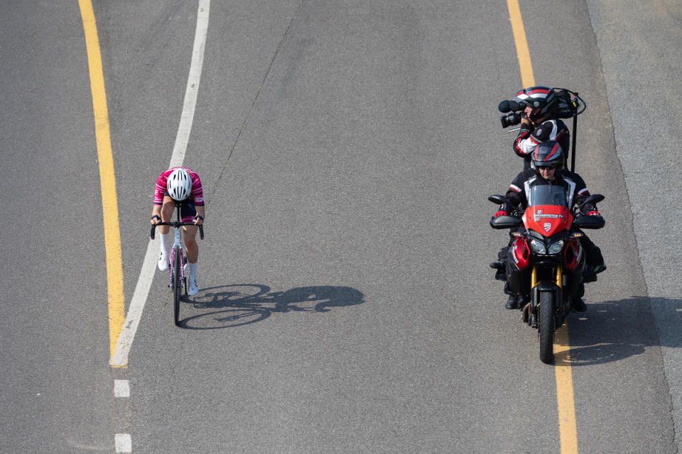 Heather Fisher was the first rider to get a substantial gap on the field.