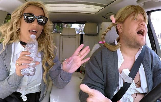 Britney admits she didn't want to sing some of her old songs during her Carpool Karaoke with James Corden. Photo: Getty images