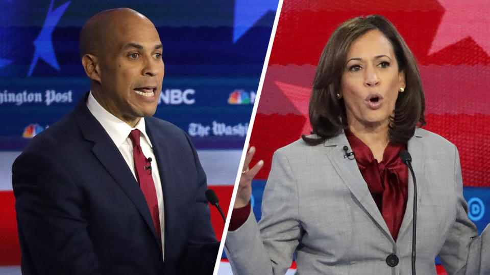 Democratic presidential candidates Democratic Sen. Cory Booker (D-NJ)  and Sen. Kamala Harris (D-CA). (Photos: Alex Wong/Getty Images)