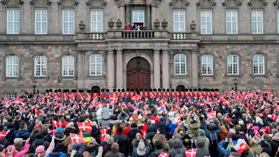 Thousands of well-wishers flocked to Christiansborg Palace to see the newly installed monarchs. - Martin Meissner/AP