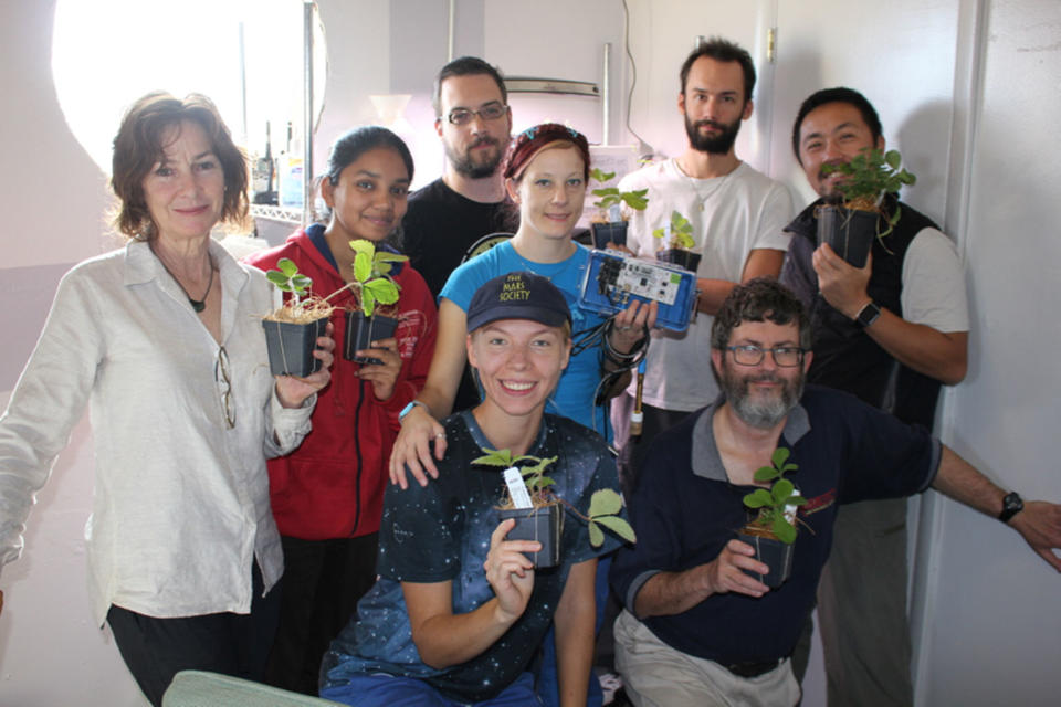 Our crew, with Heather Hava in the middle. <cite>The Mars Society</cite>