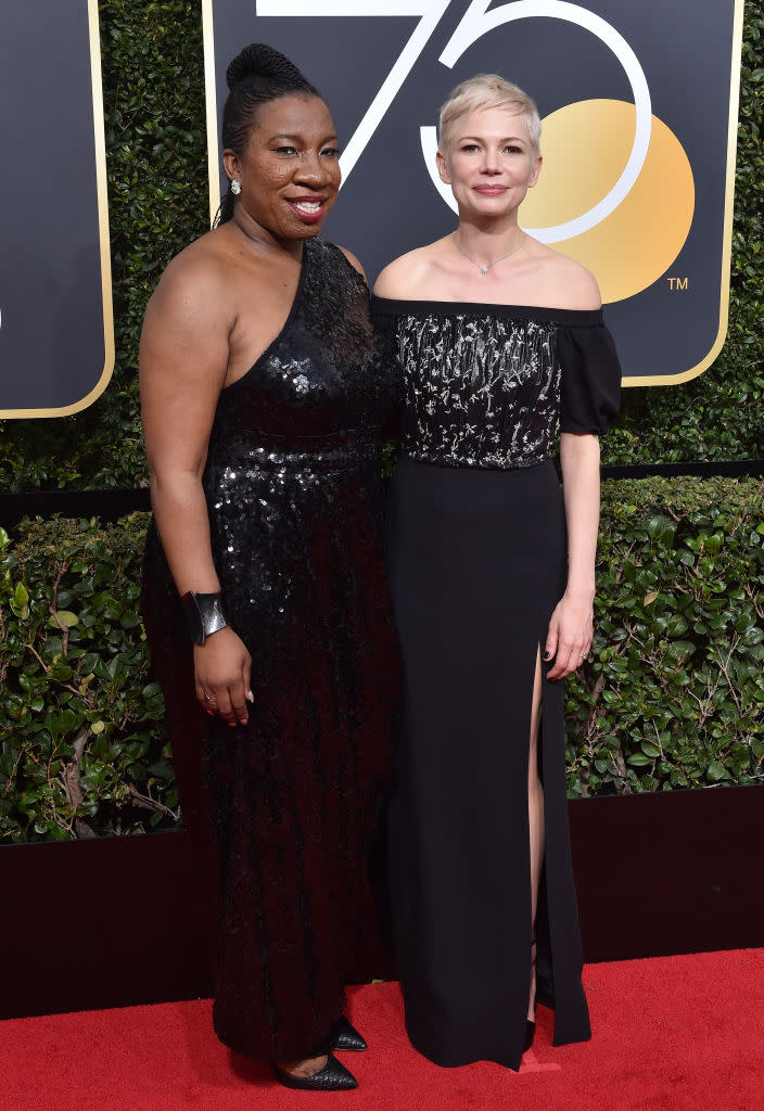 Activist Tarana Burke and actress Michelle Williams attend the Golden Globe Awards on Jan. 7, 2018 in Beverly Hills, Calif. (Photo: Axelle/Bauer-Griffin/FilmMagic)