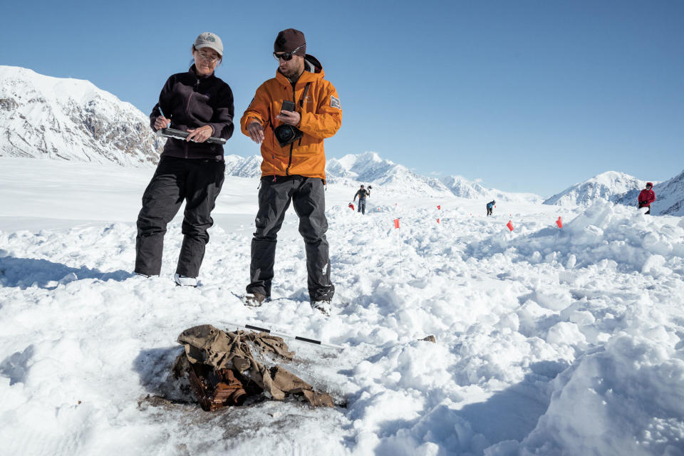 The team of seven searched for seven days, traveling about 60 miles before finding the cache on the final day of their trip. / Credit: Teton Gravity Research/Leslie Hittmeier