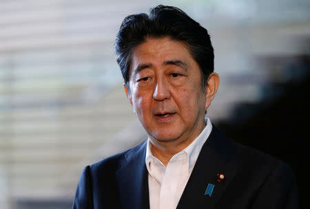 Japan's Prime Minister Shinzo Abe speaks to the media at his official residence in Tokyo, Japan July 28, 2017. REUTERS/Toru Hanai