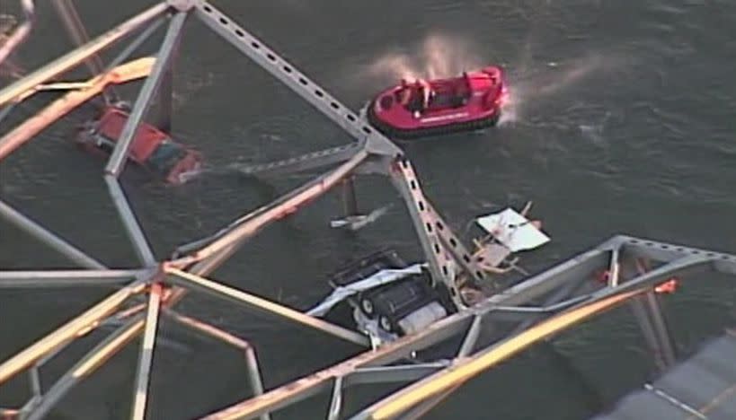 The Interstate 5 Skagit River Bridge collapsed Thursday evening and Chopper 7 flew over the scene.