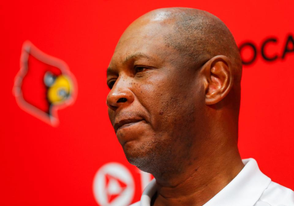 Louisville men's basketball head coach Kenny Payne talks to the media during a pre-season update on the 2023-24 team. “I am building a program, I am changing a culture,” Payne said. “And in order to do that, I got to first get them to understand the process of winning.”  July 28, 2023. 