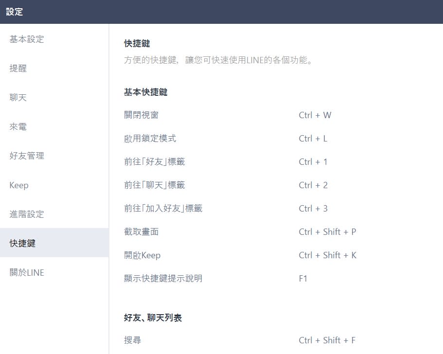 快捷鍵功能。（圖／翻攝自LINE）
