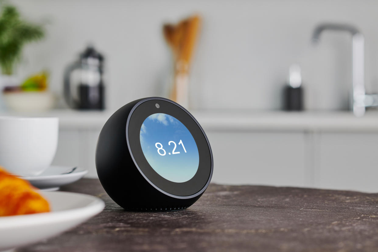 An Amazon Echo Spot smart speaker photographed on a kitchen counter, taken on January 9, 2019. (Photo by Olly Curtis/Future Publishing via Getty Images)