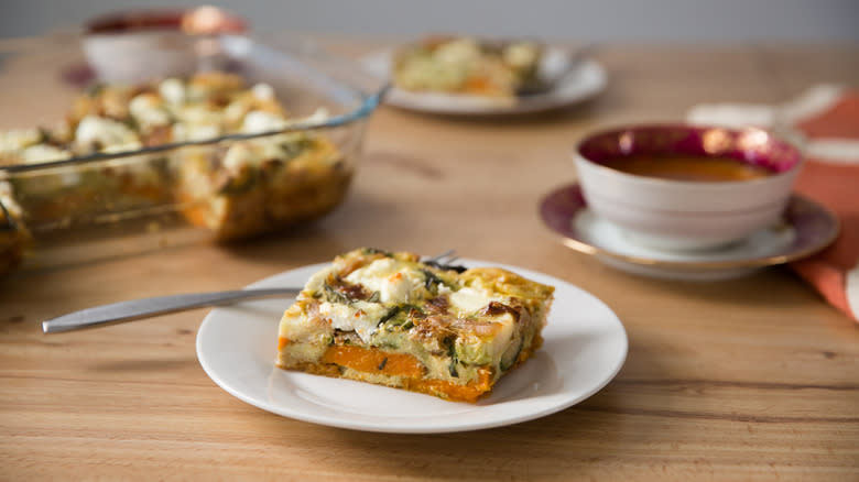 breakfast casserole slice on dish