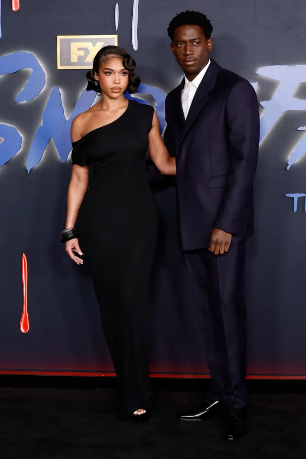 Lori Harvey and Damson Idris attend the Red Carpet Premiere Event for the Final Season of FX's "Snowfall" at Academy Museum of Motion Pictures, Ted Mann Theater on <a href="https://parade.com/living/february-holidays-observances" rel="nofollow noopener" target="_blank" data-ylk="slk:February;elm:context_link;itc:0;sec:content-canvas" class="link ">February</a> 15, 2023 in Los Angeles, California.<p>Frazer Harrison/Getty Images</p>