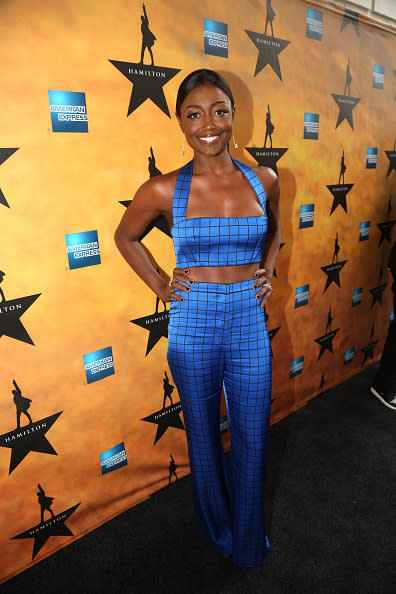 <p>The “How to Get Away With Murder” actress joined the Balmain army in a cobalt blue crop trop and flared pant ensemble.</p>