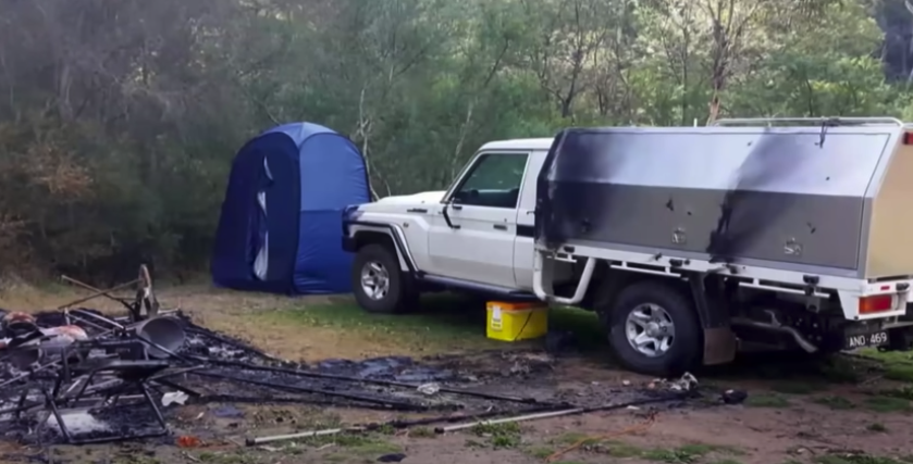 The campsite where the pair are believed to have set up was found scorched by police. Source: Channel Nine