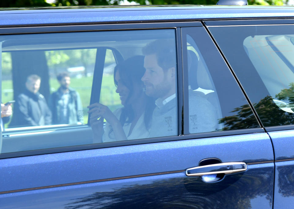 Prince Harry and Meghan Markle arrive for Wedding rehearsals in Windsor, Berkshire, UK. Source: Getty