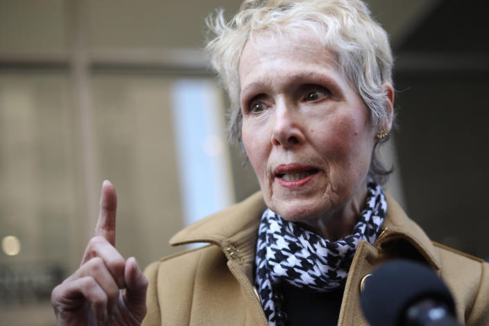 E. Jean Carroll is seen outside State Supreme Court in  2020, in New York. Carroll is suing Donald Trump for defamation and sexual battery claims. 