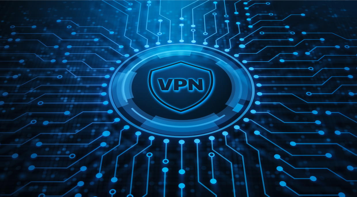  Illustration of the word VPN on a circuit board. 