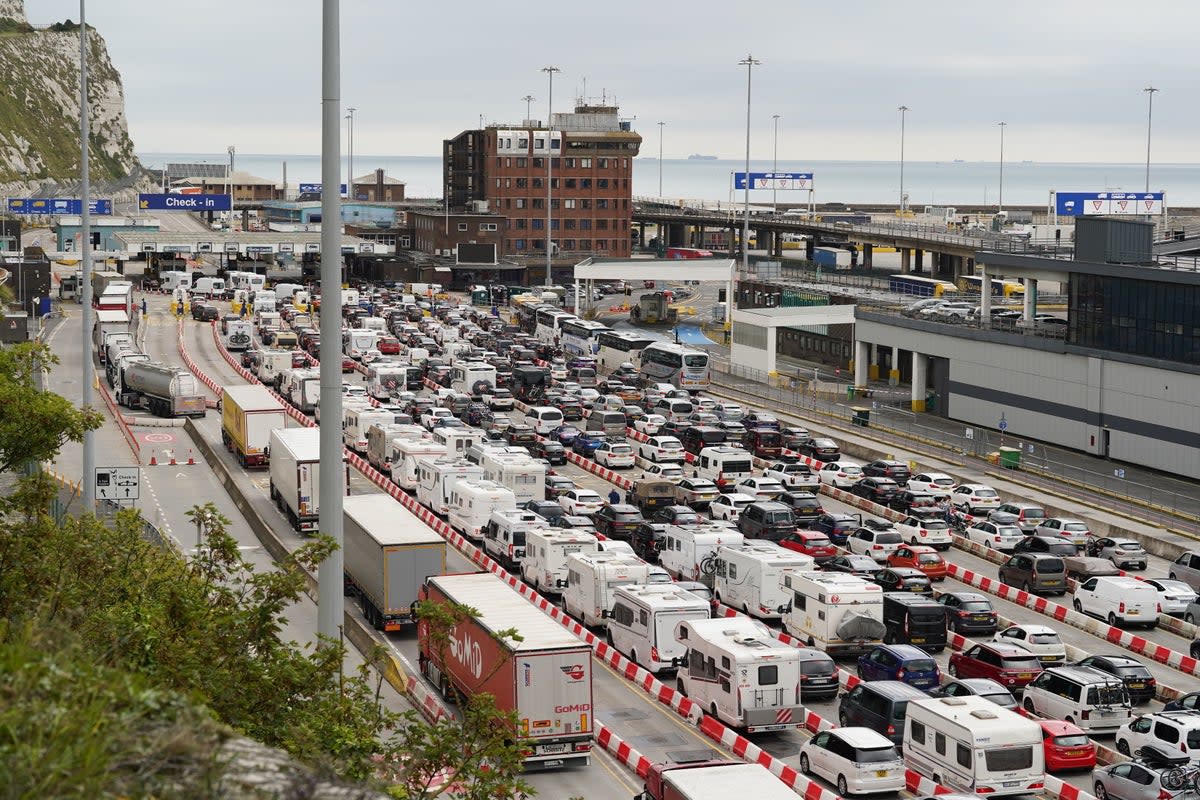 Vehicles queue at the Port of Dover, Kent, as the summer bank holiday getaway starts (PA)