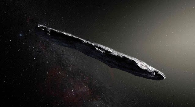 Artist’s concept of interstellar asteroid 1I/2017 U1 (‘Oumuamua). Source: NASA