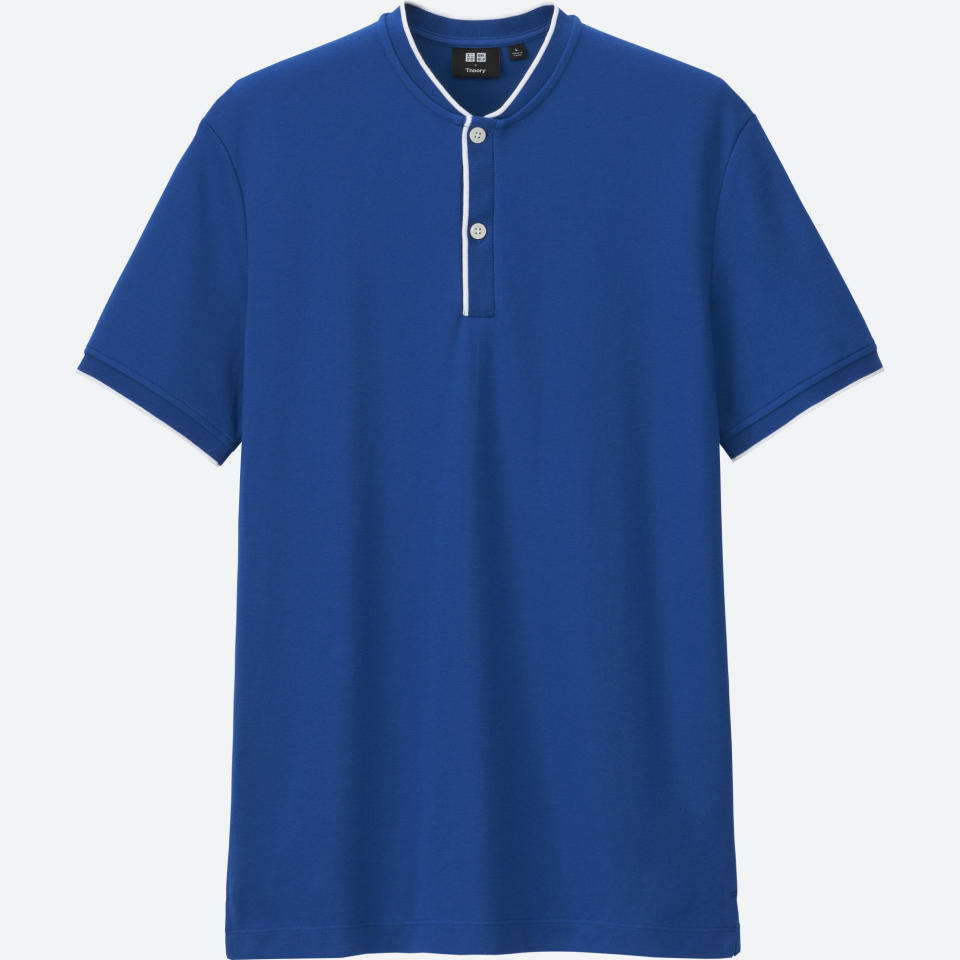 <p>Uniqlo x Theory men’s dry comfort “Stand Collar Polo Shirt”, $19.90. Available on <a rel="nofollow noopener" href="https://www.uniqlo.com/us/en/men-dry-comfort-stand-collar-polo-shirt-theory-403883.html?dwvar_403883_color=COL00&dwvar_403883_size=SMB002&cgid=men-fathers-day-shop" target="_blank" data-ylk="slk:uniqlo.com;elm:context_link;itc:0;sec:content-canvas" class="link ">uniqlo.com</a> </p>