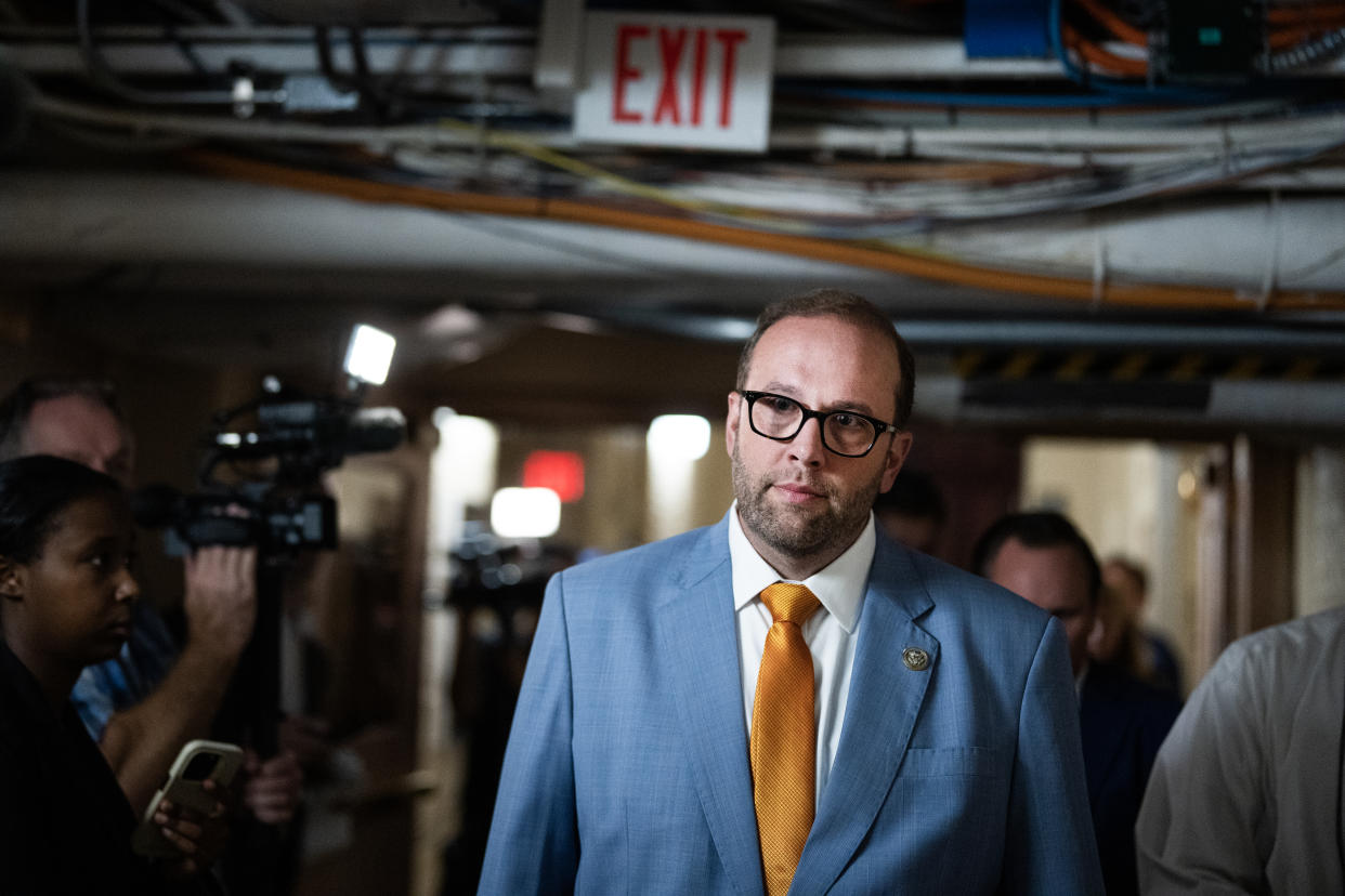 UNITED STATES - SEPTEMBER 14: Rep. Jason Smith, R-Mo., chairman of the Ways and Means Committee, leaves a meeting of the House Republican Conference in the U.S. Capitol on Thursday, September 14, 2023. (Tom Williams/CQ-Roll Call, Inc via Getty Images)