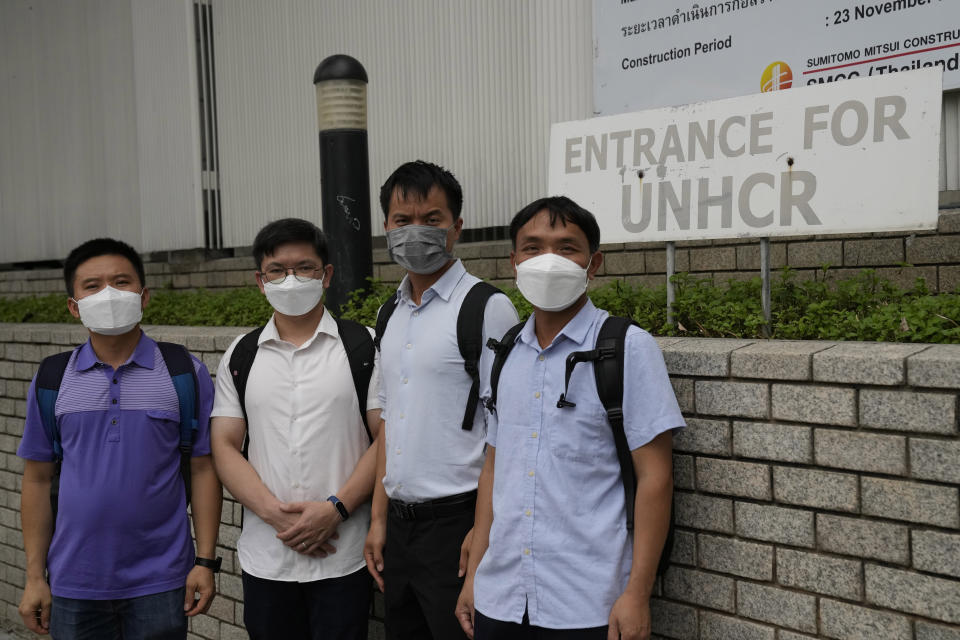 Members of the Shenzhen Holy Reformed Church in China prepare to submit their applications for asylum at the United Nations High Commissioner for Refugees UNHCR office in Bangkok, Thailand, Monday, Sept. 5, 2022. The group say they face state harassment and possible deportation in China. (AP Photo/Sakchai Lalit)