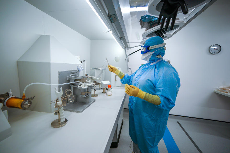 GENERIC STOCK... Staff work inside the AstraZeneca Laboratory in Macclesfield, England. (Photo by Peter Byrne/PA Images via Getty Images)