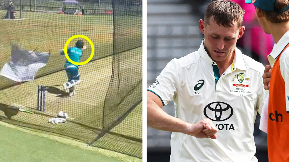 Marnus Labuschagne in the nets and Labuschagne injures his hand,