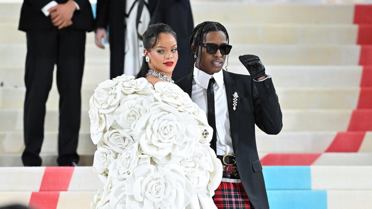 rihanna and a$ap rocky at the 2023 met gala celebrating karl lagerfeld a line of beauty