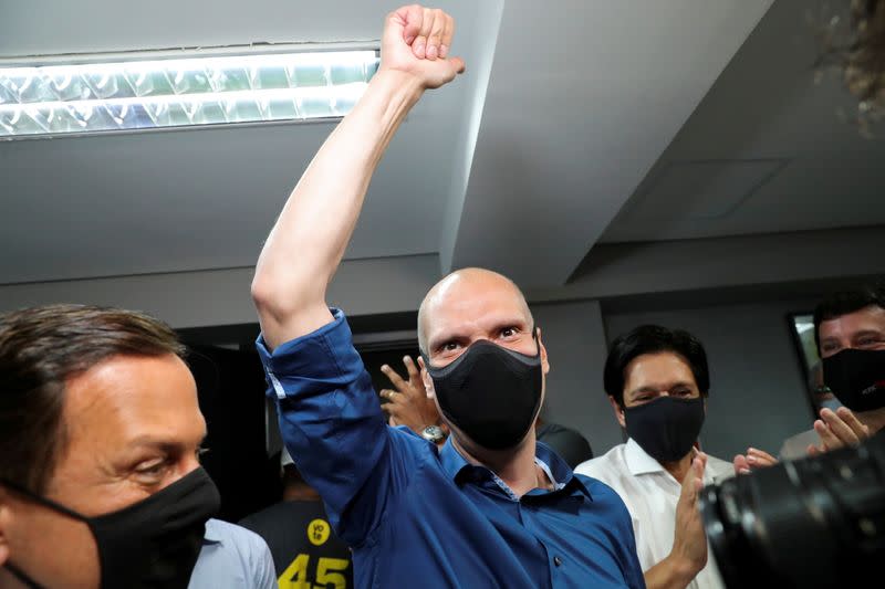 FILE PHOTO: Bruno Covas, mayor of Sao Paulo, celebrates his re-election in Sao Paulo