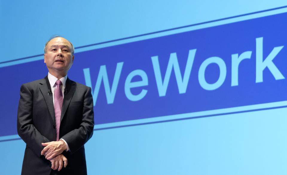 Japan's SoftBank Group CEO Masayoshi Son delivers a speech during a press briefing on the company's financial results in Tokyo on November 6, 2019. - Japanese giant SoftBank Group said Wednesday it suffered an operating loss of $6.4 billion in the second quarter, the worst in its history, taking a hit from investments in start-ups including WeWork and Uber. (Photo by Kazuhiro NOGI / AFP) (Photo by KAZUHIRO NOGI/AFP via Getty Images)