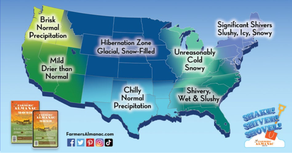 Farmers’ Almanac 2022-23 winter weather forecast is showing a fairly average winter for the Pacific Northwest, but “glacial” and “snow-filled” for the Great Plains and upper Midwest.