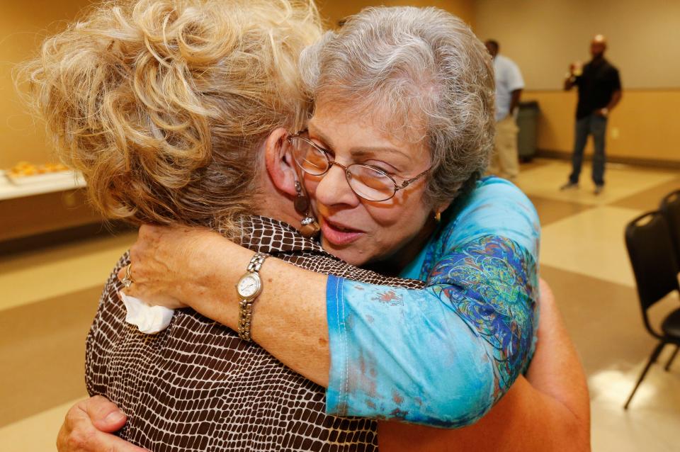Donna Aaron defeated incumbent mayor Bobby Herndon in Northport's runoff election Tuesday, October 4, 2016.  Jo Rose hugs Aaron during her victory celebration at the Northport City Hall.  Staff Photo/Gary Cosby Jr.