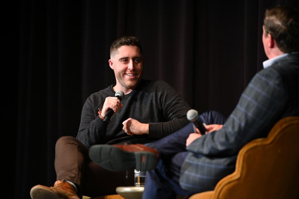 Director Trey Edward Shults (L) speaks onstage during the "Waves" screening and Q&A at the 22nd SCAD Savannah Film Festival