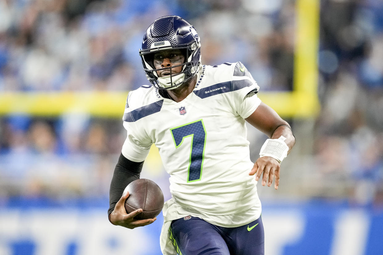Geno Smith is on the fantasy radar if you need an injury replacement or are looking ahead to bye weeks. (Photo by Nic Antaya/Getty Images)