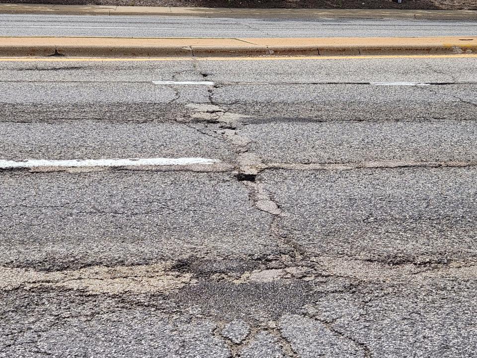 A view of the state-owned Alpine Road's condition north of Harrison Avenue in Rockford on Tuesday, May 9, 2023. A $1.5 million resurfacing project begins this summer.