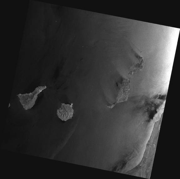 Envisat’s Advanced Synthetic Aperture Radar (ASAR) captured this image on April 8, 2012 at 11:09 GMT. The image was transmitted in X-band to the Santa Maria station in the Azores, Portugal, operated by Edisoft. It shows Spain’s Canary Islands.