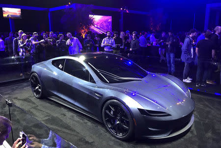 Tesla's new Roadster is unveiled during a presentation in Hawthorne, California, U.S., November 16, 2017. REUTERS/Alexandria Sage