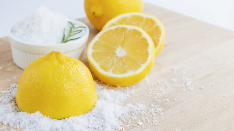 lemon halves and salt