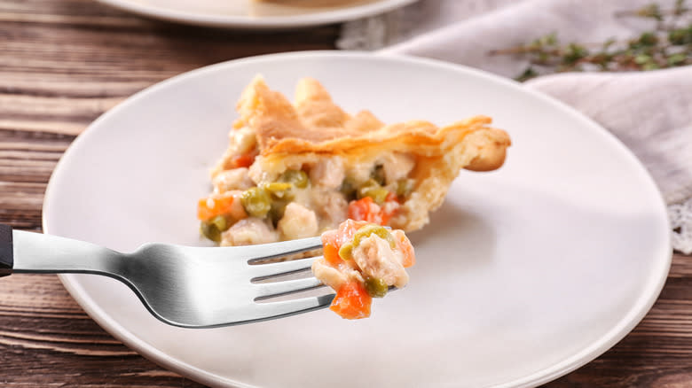 Fork with pot pie filling