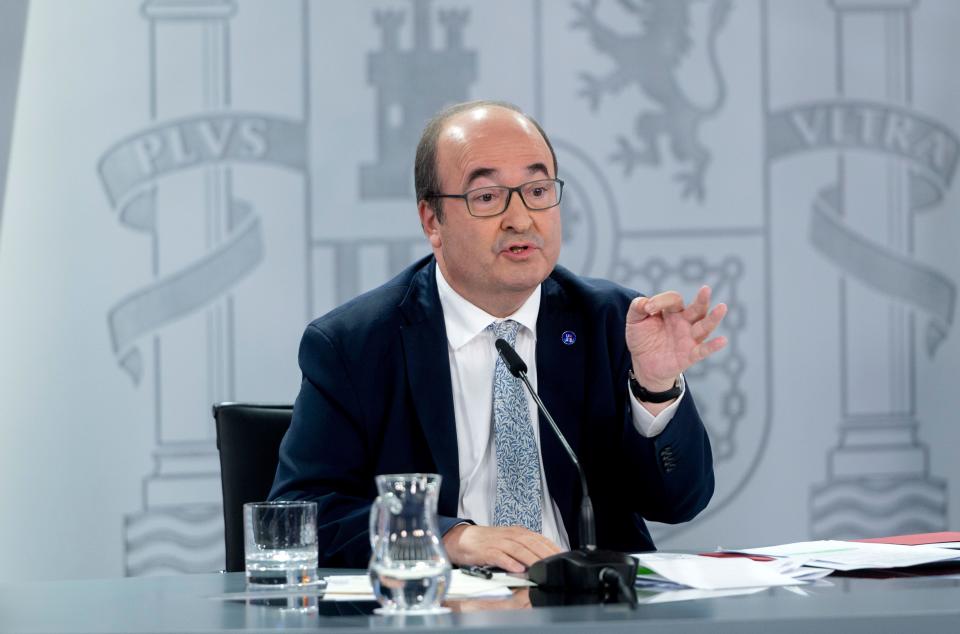 The Minister of Culture and Sport, Miquel Iceta, during a press conference after the meeting of the Council of Ministers, at the Moncloa Palace, on August 29, 2023, in Madrid (Spain). During the appearance, Iceta, has reiterated that the Government has acted with maximum speed in the 'Rubiales case'. 