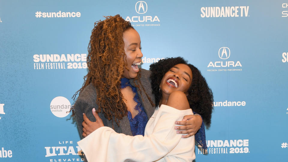 Writer and director Tayarisha Poe (L) and actor Lovie Simone attend the "Selah And The Spades" Premiere during the 2019 Sundance Film Festival. (Photo by Sonia Recchia/Getty Images)