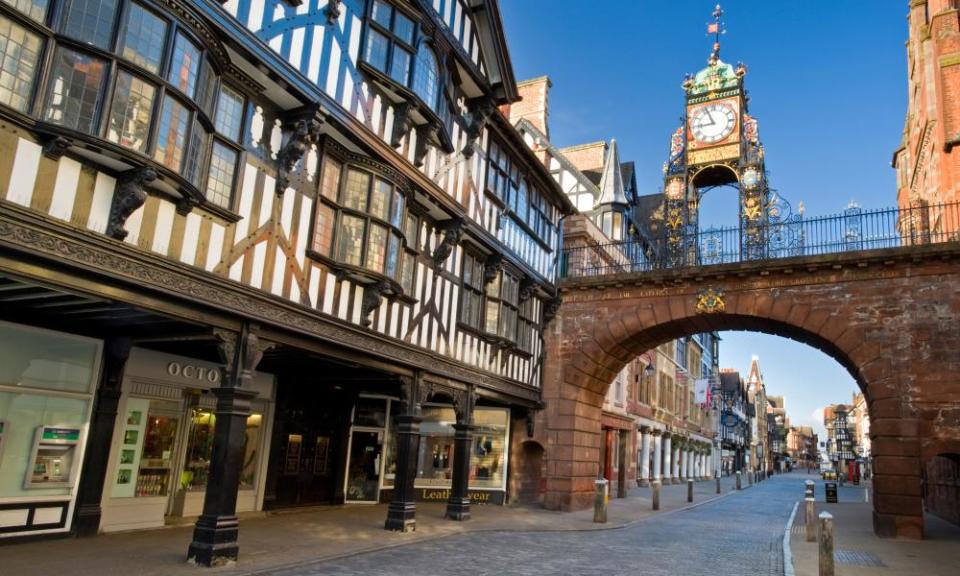 The Victorian Eastgate Clock on the City Walls, Eastgate Street, Chester, Cheshire, England, UK.